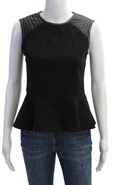 Cut25 Womens Leather Contrast Sleeveless Peplum Tank Top Black Size 2