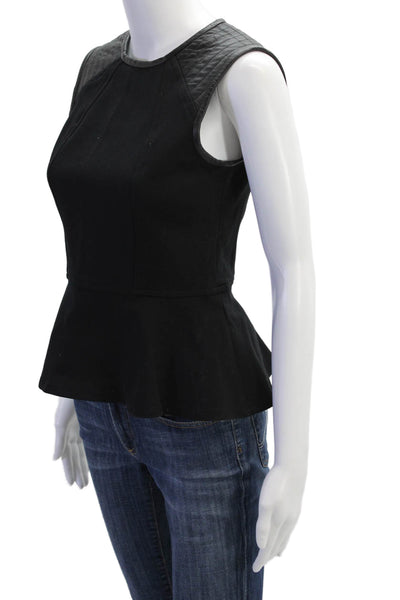 Cut25 Womens Leather Contrast Sleeveless Peplum Tank Top Black Size 2