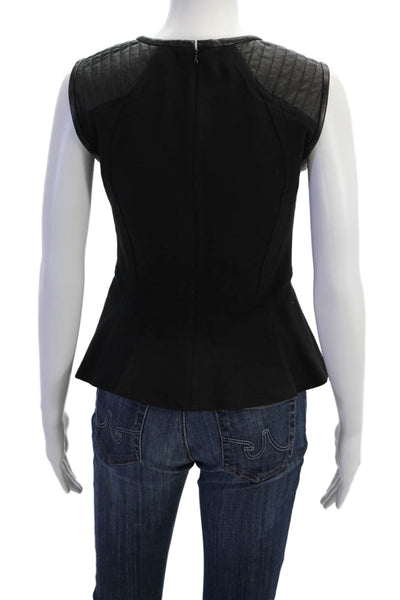Cut25 Womens Leather Contrast Sleeveless Peplum Tank Top Black Size 2