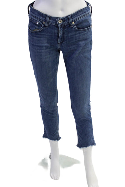 Rag & Bone Womens Mid Rise Dre Capri Raw Hem Slim leg Jeans Blue Cotton Size 25