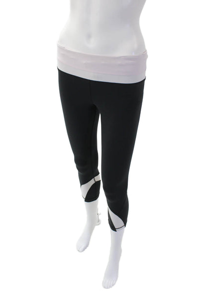 Lululemon Womens Striped Low-Rise Cropped Activewear Leggings Black Size 6