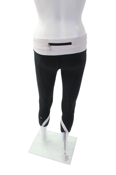 Lululemon Womens Striped Low-Rise Cropped Activewear Leggings Black Size 6