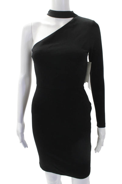 Design Lab Womens Long Sleeve Zip Up One Shoulder Pencil Dress Black Size XS