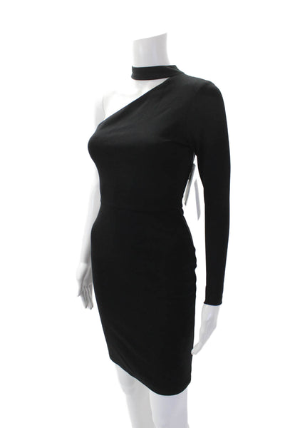 Design Lab Womens Long Sleeve Zip Up One Shoulder Pencil Dress Black Size XS