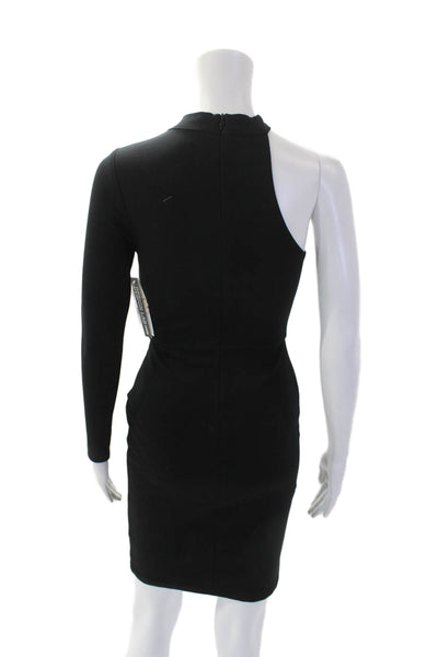 Design Lab Womens Long Sleeve Zip Up One Shoulder Pencil Dress Black Size XS