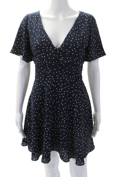 BB Dakota Womens Polka Dot V-Neck Short Sleeve Fit + Flare Dress Navy Size 0