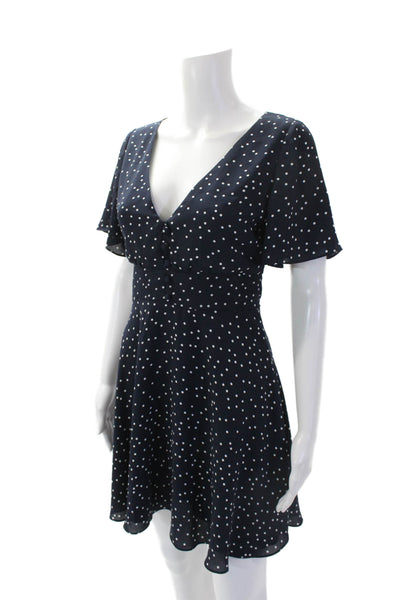 BB Dakota Womens Polka Dot V-Neck Short Sleeve Fit + Flare Dress Navy Size 0