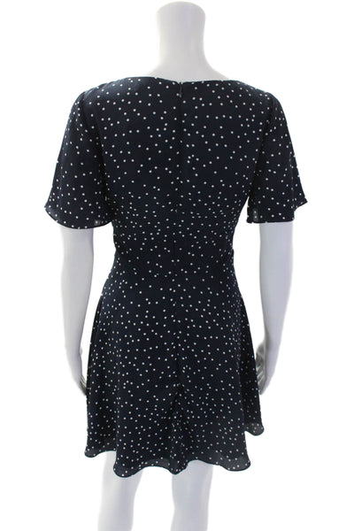 BB Dakota Womens Polka Dot V-Neck Short Sleeve Fit + Flare Dress Navy Size 0