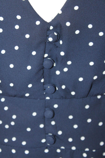 BB Dakota Womens Polka Dot V-Neck Short Sleeve Fit + Flare Dress Navy Size 0