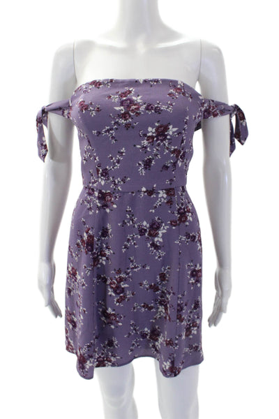 Wayf Womens Floral Cowl Neck Zip Up Sleeveless Mini Dress Purple Size XS