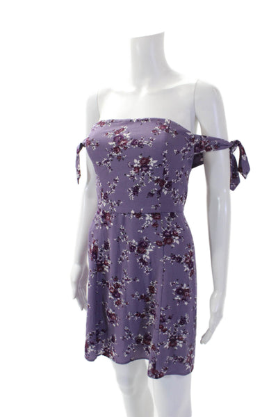 Wayf Womens Floral Cowl Neck Zip Up Sleeveless Mini Dress Purple Size XS