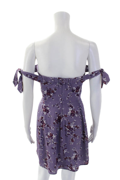 Wayf Womens Floral Cowl Neck Zip Up Sleeveless Mini Dress Purple Size XS