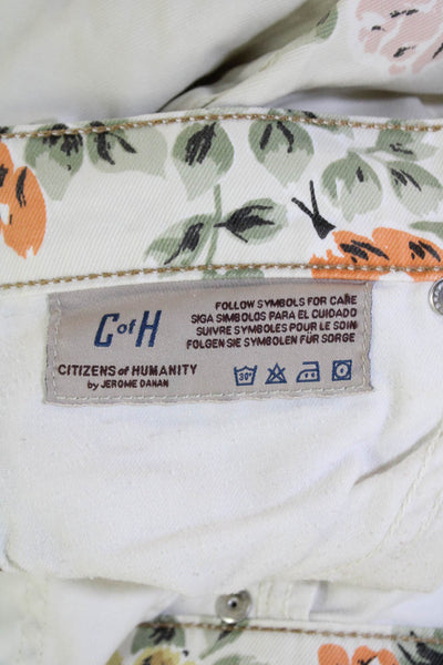 Citizens of Humanity Womens Cotton Floral Mid-Rise Skinny Pants Beige Size 27