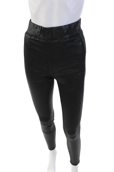 L'Agence Womens High Rise Elastic waist Faux Leather Leggings Black Size XS