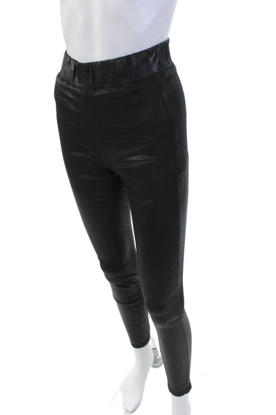 L'Agence Womens High Rise Elastic waist Faux Leather Leggings Black Size XS