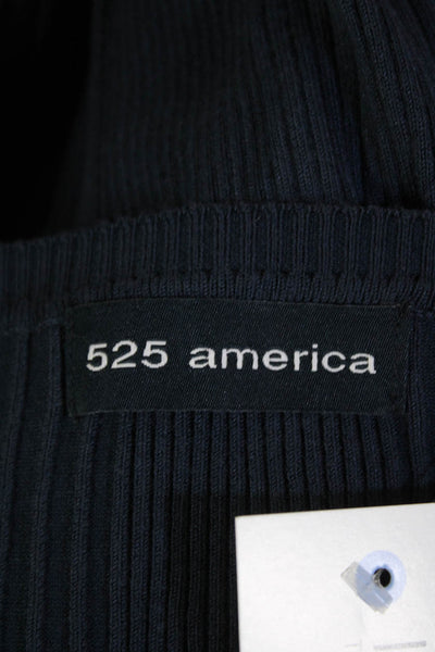 525 America Womens Long Sleeve Ribbed Contrast Trim Knit Top Blue Size XS