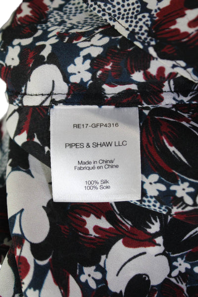 Veronica Beard Womens Silk Pleated V Neck Long Sleeve Floral Blouse Black Size 2