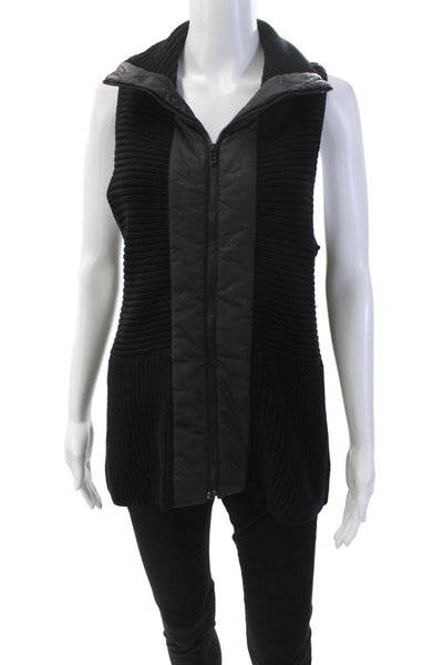 Eileen Fisher Womens Merino Wool Sleeveless Full Zip Sweater Vest Black Size XS