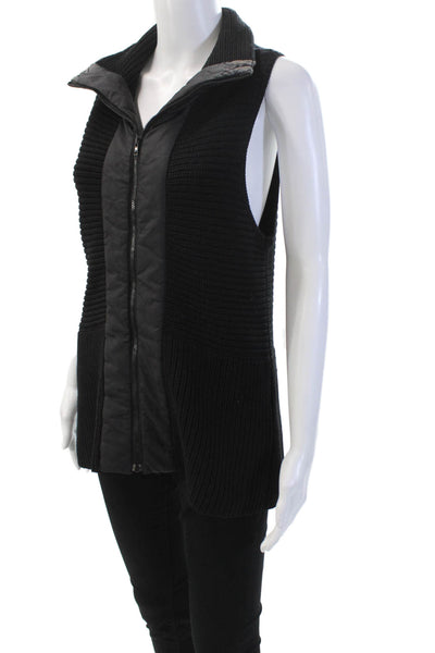 Eileen Fisher Womens Merino Wool Sleeveless Full Zip Sweater Vest Black Size XS