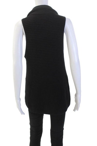 Eileen Fisher Womens Merino Wool Sleeveless Full Zip Sweater Vest Black Size XS