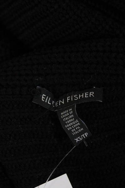 Eileen Fisher Womens Merino Wool Sleeveless Full Zip Sweater Vest Black Size XS