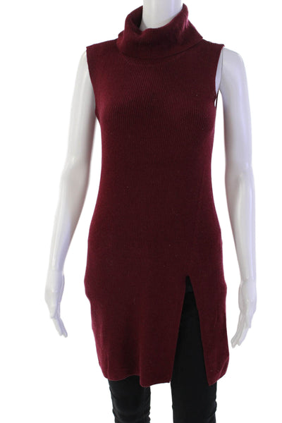 BCBGMAXAZRIA Womens Sleeveless Turtleneck Tunic Sweater Red Wool Size XS