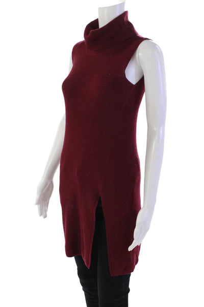 BCBGMAXAZRIA Womens Sleeveless Turtleneck Tunic Sweater Red Wool Size XS