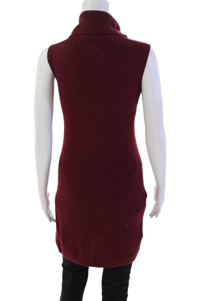 BCBGMAXAZRIA Womens Sleeveless Turtleneck Tunic Sweater Red Wool Size XS