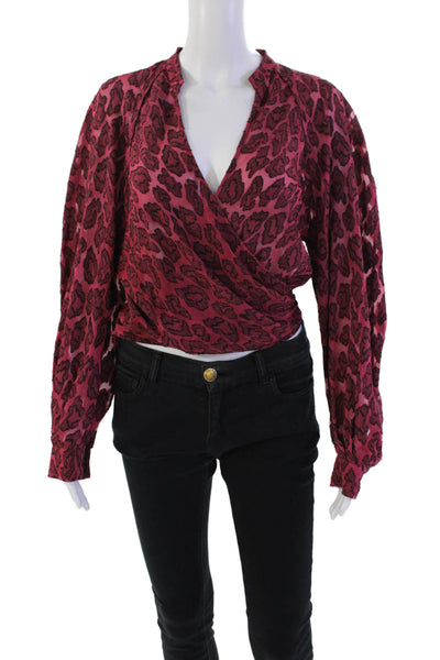 IRO Womens Long Sleeve Neck Cheetah Printed Top Shirt Pink Size FR 36