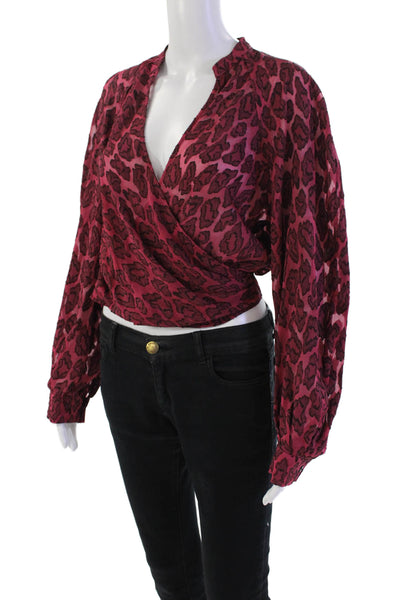 IRO Womens Long Sleeve Neck Cheetah Printed Top Shirt Pink Size FR 36