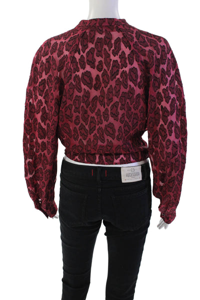 IRO Womens Long Sleeve Neck Cheetah Printed Top Shirt Pink Size FR 36