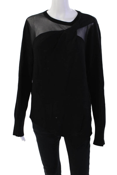 DKNY Womens Long Sleeve Crew Neck Knit Oversized Shirt Black Size Extra Large