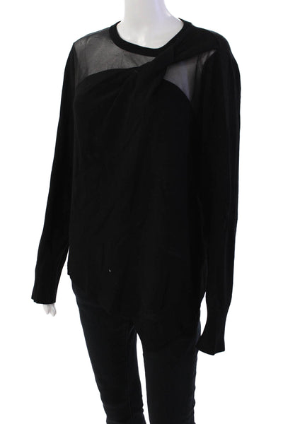 DKNY Womens Long Sleeve Crew Neck Knit Oversized Shirt Black Size Extra Large