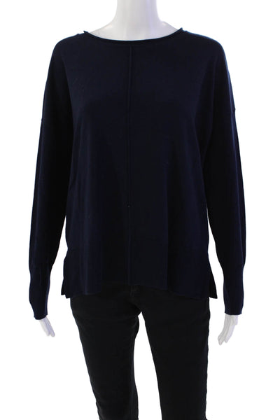 Metric Knits Womens Long Sleeve Scoop Neck Sweatshirt Navy Blue Size Large