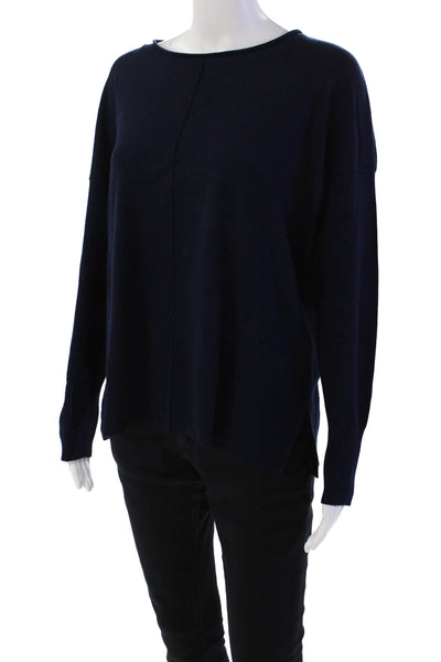 Metric Knits Womens Long Sleeve Scoop Neck Sweatshirt Navy Blue Size Large