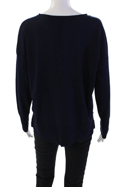 Metric Knits Womens Long Sleeve Scoop Neck Sweatshirt Navy Blue Size Large