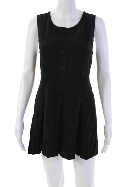 Juicy Couture Womens Back Zip Scoop Neck Pleated Mini Dress Black Size Small