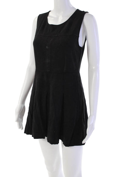 Juicy Couture Womens Back Zip Scoop Neck Pleated Mini Dress Black Size Small