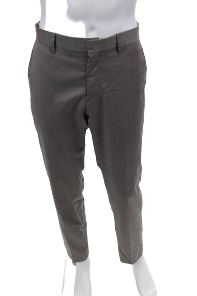 BOSS Mens Wool Flat Front Zippered Straight Dress Pants Gray Size 32