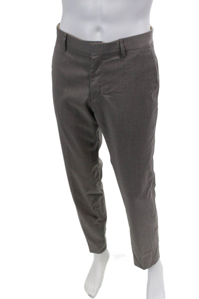 BOSS Mens Wool Flat Front Zippered Straight Dress Pants Gray Size 32