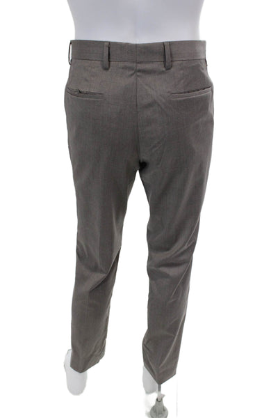 BOSS Mens Wool Flat Front Zippered Straight Dress Pants Gray Size 32