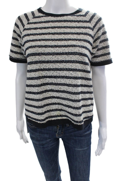 Billy Reid Womens Cotton Blend Striped Knit Short Sleeve T-Shirt Navy Size XS