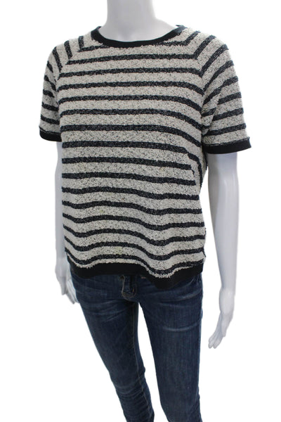 Billy Reid Womens Cotton Blend Striped Knit Short Sleeve T-Shirt Navy Size XS