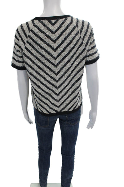 Billy Reid Womens Cotton Blend Striped Knit Short Sleeve T-Shirt Navy Size XS