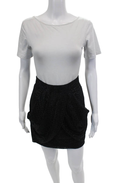Tibi Womens Abstract Embroidered Draped Pleated Zip Up Mini Skirt Black Size 2