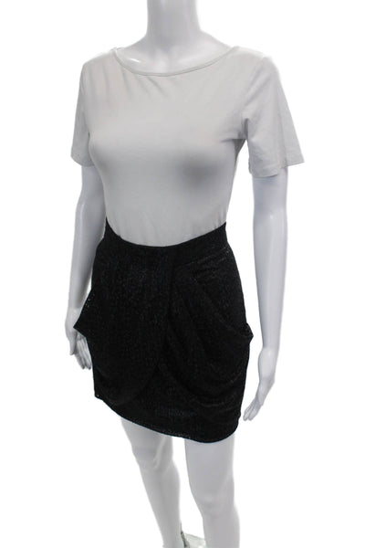Tibi Womens Abstract Embroidered Draped Pleated Zip Up Mini Skirt Black Size 2