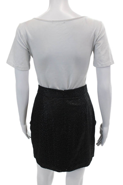 Tibi Womens Abstract Embroidered Draped Pleated Zip Up Mini Skirt Black Size 2