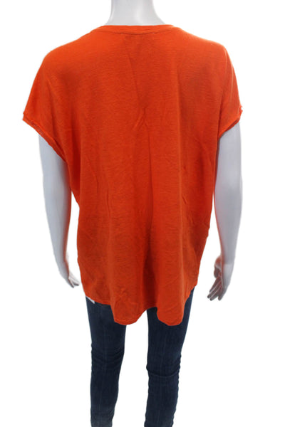 Frame Womens Linen Short Sleeve Scoop Neck Relaxed Fit T Shirt Orange Size M