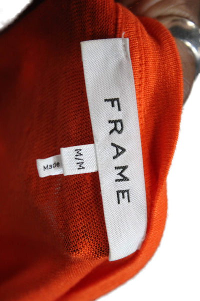 Frame Womens Linen Short Sleeve Scoop Neck Relaxed Fit T Shirt Orange Size M