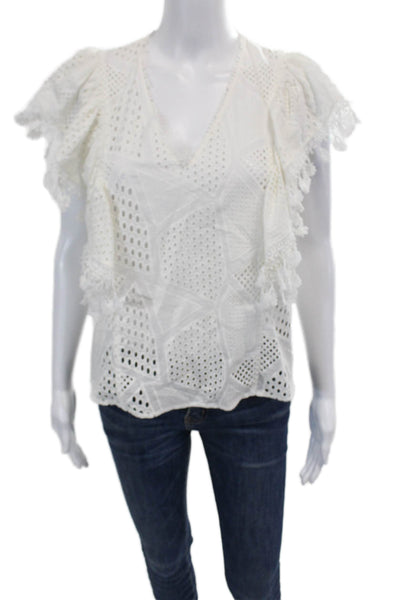 Hunter Bell Womens Cotton Battenberg Lace Sleeveless Blouse Top White Size XS